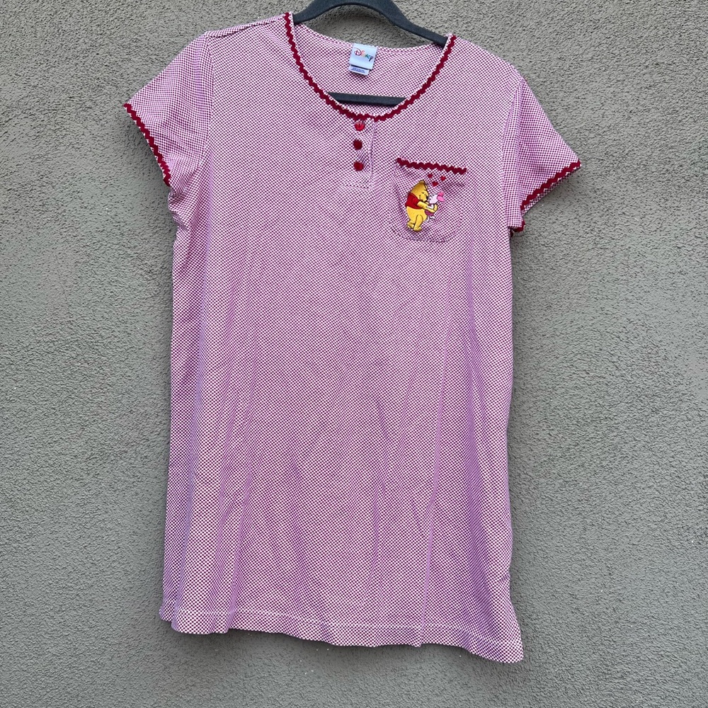 Vintage Disney Winnie the Pooh Red Checkered Nightgown Embroidered Piglet/Pooh